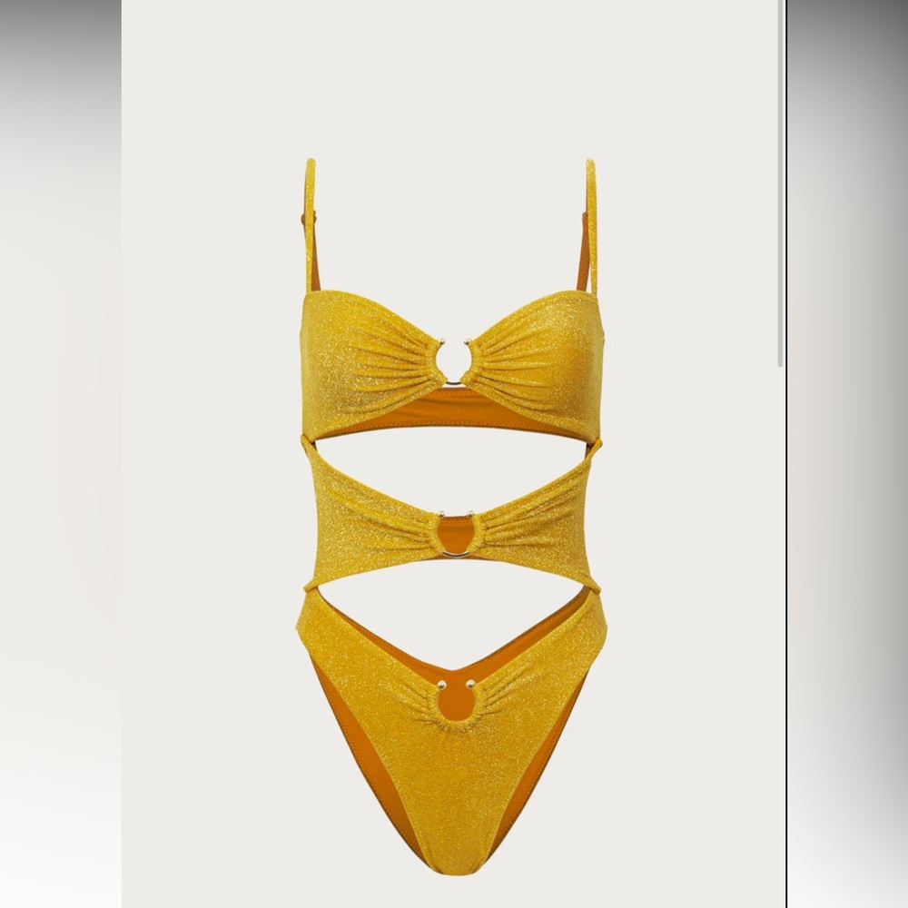 SAME pierced gold shimmer lurex one piece S